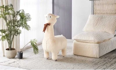 Taburet Alpaca KJP7031 pe roti, Alb