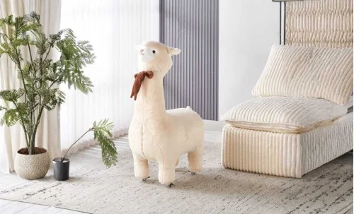 Taburet Alpaca KJP7031 pe roti, Alb