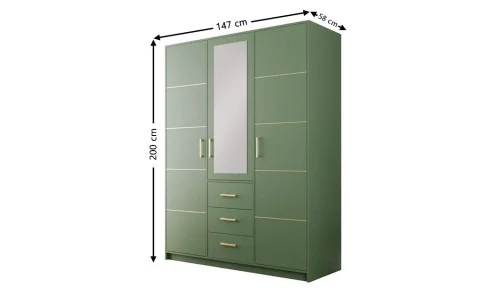 Dulap Bali 2 D3 Verde cu Oglindă și 3 Uși
