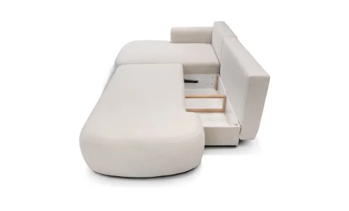 Colțar Extensibil Ariola, Cu Ladă Depozitare, Stofă Premium Loop 2 Cream