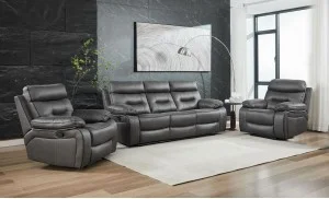 Set canapea cu 2 fotolii, sistem recliner manual Palomino, Gri închis