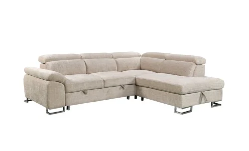 Colțar Extensibil Cremona KF7629 cu Ladă Depozitare, Șezlong Dreapta, Bej
