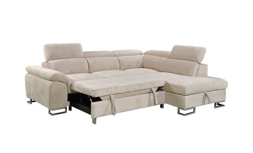 Colțar Extensibil Cremona KF7629 cu Ladă Depozitare, Șezlong Dreapta, Bej