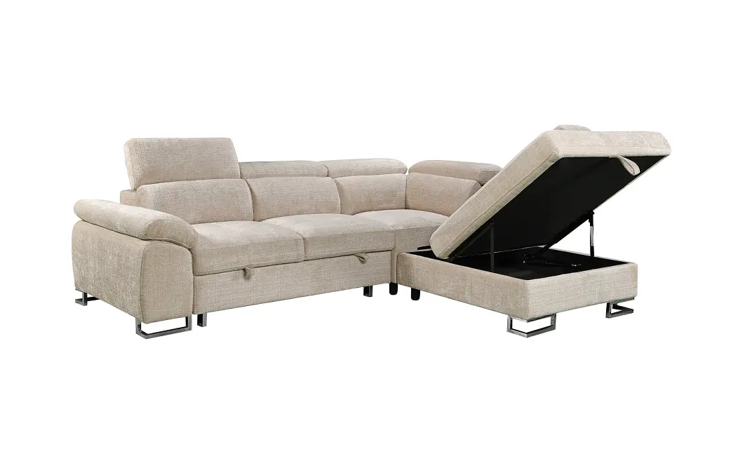 Colțar Extensibil Cremona KF7629 cu Ladă Depozitare, Șezlong Dreapta, Bej 4