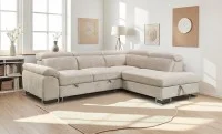 Colțar Extensibil Cremona KF7629 cu Ladă Depozitare, Șezlong Dreapta, Bej