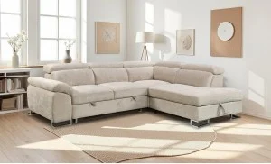 Colțar Extensibil Cremona KF7629 cu Ladă Depozitare, Șezlong Dreapta, Bej