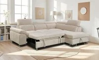 Colțar Extensibil Cremona KF7629 cu Ladă Depozitare, Șezlong Dreapta, Bej 5