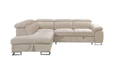 Colțar Extensibil Cremona KF7629 cu Ladă Depozitare, Șezlong Stânga, Bej