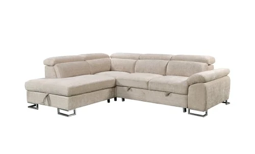 Colțar Extensibil Cremona KF7629 cu Ladă Depozitare, Șezlong Stânga, Bej
