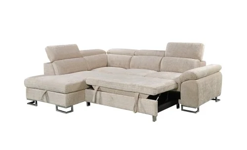 Colțar Extensibil Cremona KF7629 cu Ladă Depozitare, Șezlong Stânga, Bej