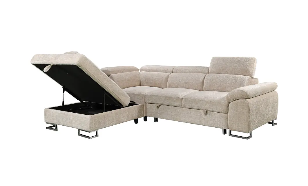 Colțar Extensibil Cremona KF7629 cu Ladă Depozitare, Șezlong Stânga, Bej 4