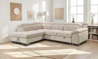 Colțar Extensibil Cremona KF7629 cu Ladă Depozitare, Șezlong Stânga, Bej