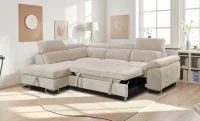 Colțar Extensibil Cremona KF7629 cu Ladă Depozitare, Șezlong Stânga, Bej 5
