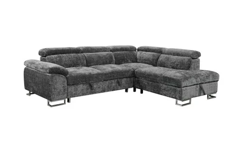 Colțar Extensibil Cremona KF7629 cu Ladă Depozitare, Șezlong Dreapta, Gri