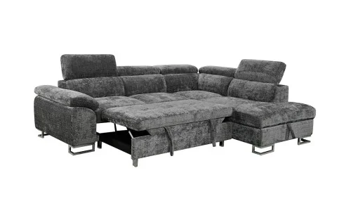 Colțar Extensibil Cremona KF7629 cu Ladă Depozitare, Șezlong Dreapta, Gri