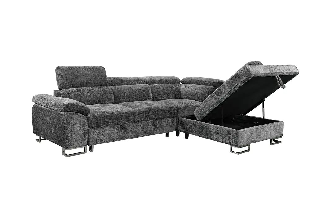 Colțar Extensibil Cremona KF7629 cu Ladă Depozitare, Șezlong Dreapta, Gri 4