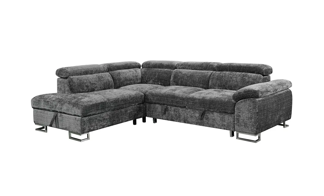 Colțar Extensibil Cremona KF7629 cu Ladă Depozitare, Șezlong Stânga, Gri 2
