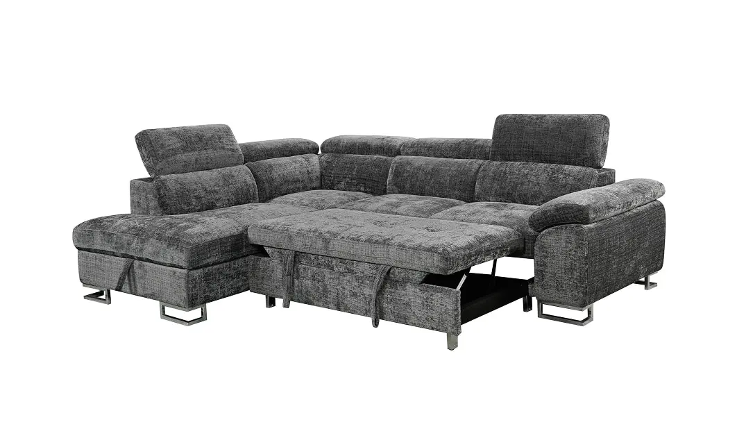 Colțar Extensibil Cremona KF7629 cu Ladă Depozitare, Șezlong Stânga, Gri 3