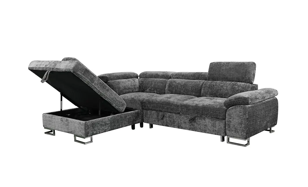 Colțar Extensibil Cremona KF7629 cu Ladă Depozitare, Șezlong Stânga, Gri 4