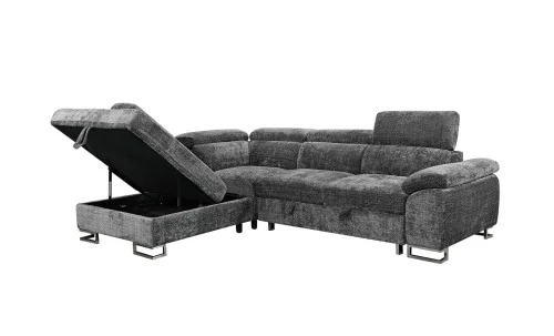 Colțar Extensibil Cremona KF7629 cu Ladă Depozitare, Șezlong Stânga, Gri