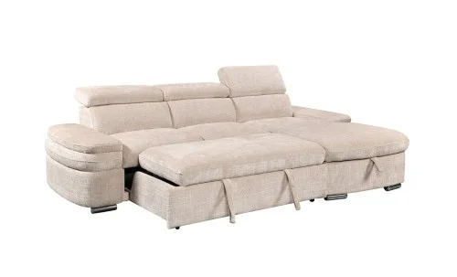Colțar Extensibil Cremona KF7868 cu 2 Spații Depozitare, Șezlong Dreapta, Bej