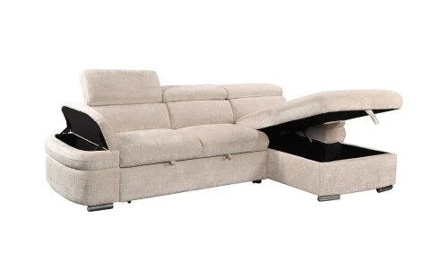 Colțar Extensibil Cremona KF7868 cu 2 Spații Depozitare, Șezlong Dreapta, Bej