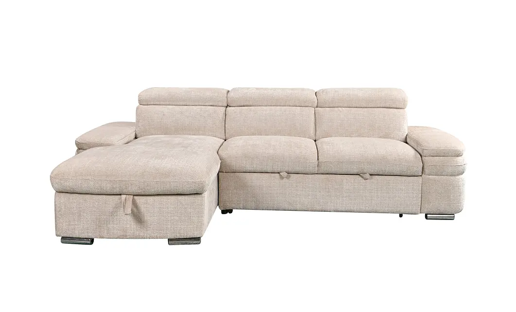 Colțar Extensibil Cremona KF7868 cu 2 Spații Depozitare, Șezlong Stânga, Bej 1