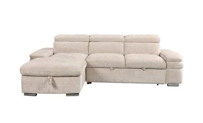Colțar Extensibil Cremona KF7868 cu 2 Spații Depozitare, Șezlong Stânga, Bej