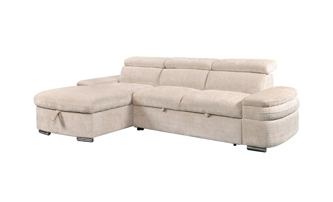 Colțar Extensibil Cremona KF7868 cu 2 Spații Depozitare, Șezlong Stânga, Bej 2