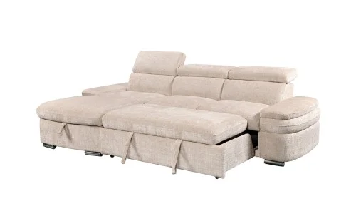 Colțar Extensibil Cremona KF7868 cu 2 Spații Depozitare, Șezlong Stânga, Bej