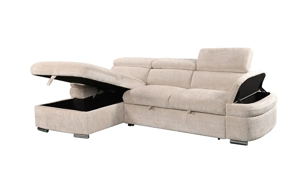 Colțar Extensibil Cremona KF7868 cu 2 Spații Depozitare, Șezlong Stânga, Bej 4