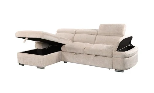 Colțar Extensibil Cremona KF7868 cu 2 Spații Depozitare, Șezlong Stânga, Bej