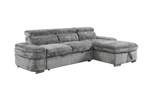 Colțar Extensibil Cremona KF7868 cu 2 Spații Depozitare, Șezlong Dreapta, Gri