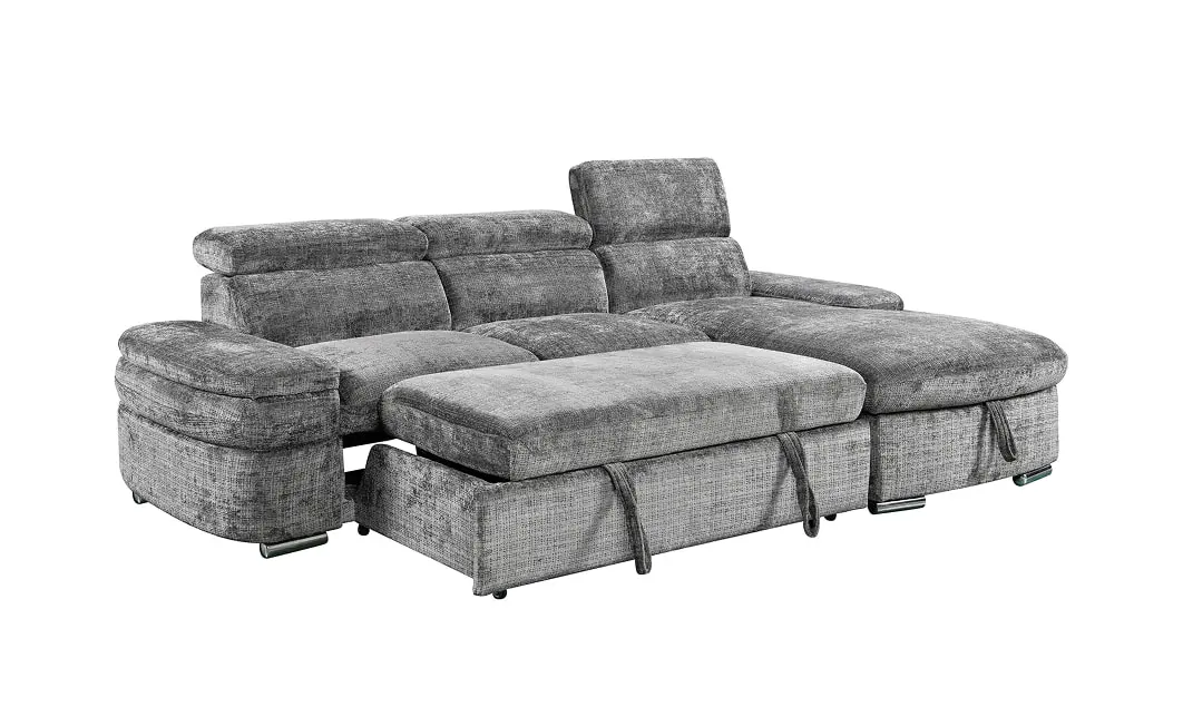 Colțar Extensibil Cremona KF7868 cu 2 Spații Depozitare, Șezlong Dreapta, Gri 3