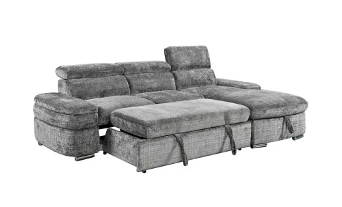 Colțar Extensibil Cremona KF7868 cu 2 Spații Depozitare, Șezlong Dreapta, Gri