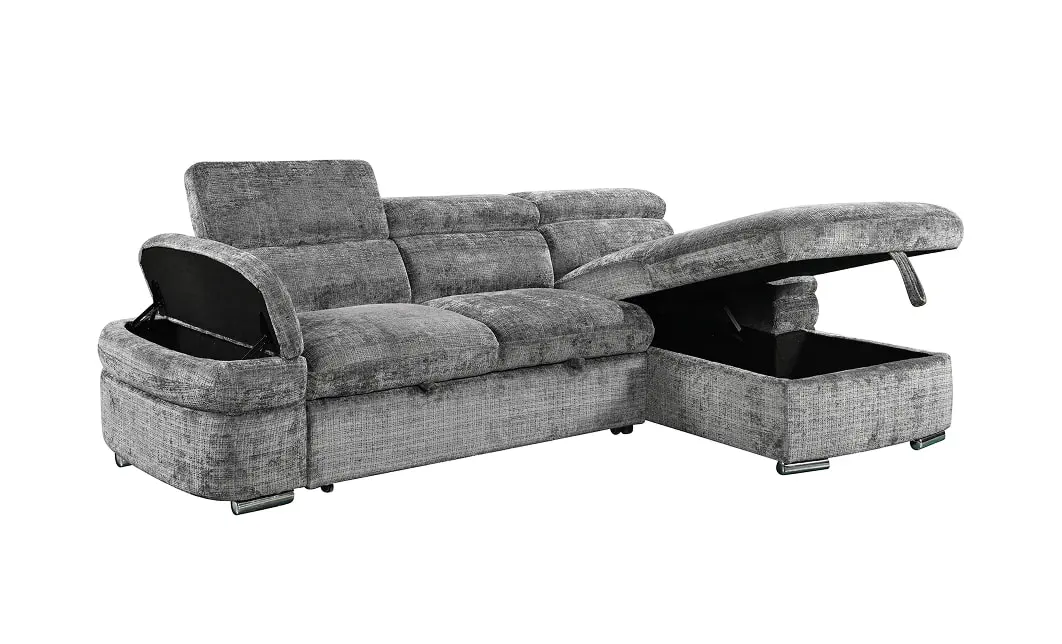 Colțar Extensibil Cremona KF7868 cu 2 Spații Depozitare, Șezlong Dreapta, Gri 4