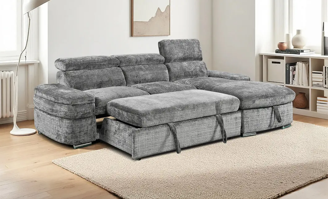 Colțar Extensibil Cremona KF7868 cu 2 Spații Depozitare, Șezlong Dreapta, Gri 5