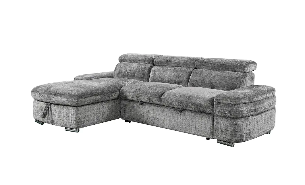 Colțar Extensibil Cremona KF7868 cu 2 Spații Depozitare, Șezlong Stânga, Gri 3