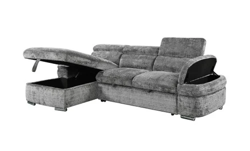 Colțar Extensibil Cremona KF7868 cu 2 Spații Depozitare, Șezlong Stânga, Gri
