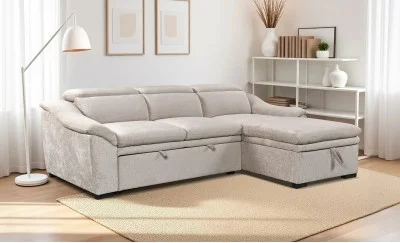 Colțar Extensibil Harmony KF7489 cu Ladă Depozitare, Șezlong Dreapta, Gri Deschis