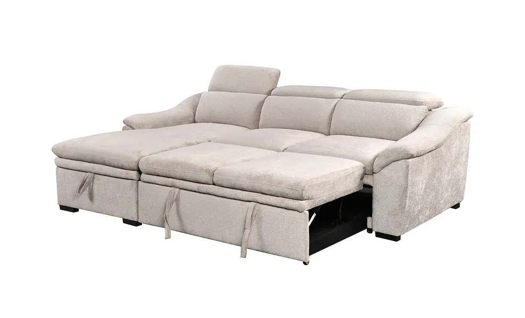 Colțar Extensibil Harmony KF7489 cu Ladă Depozitare, Șezlong Stânga, Gri Deschis 3