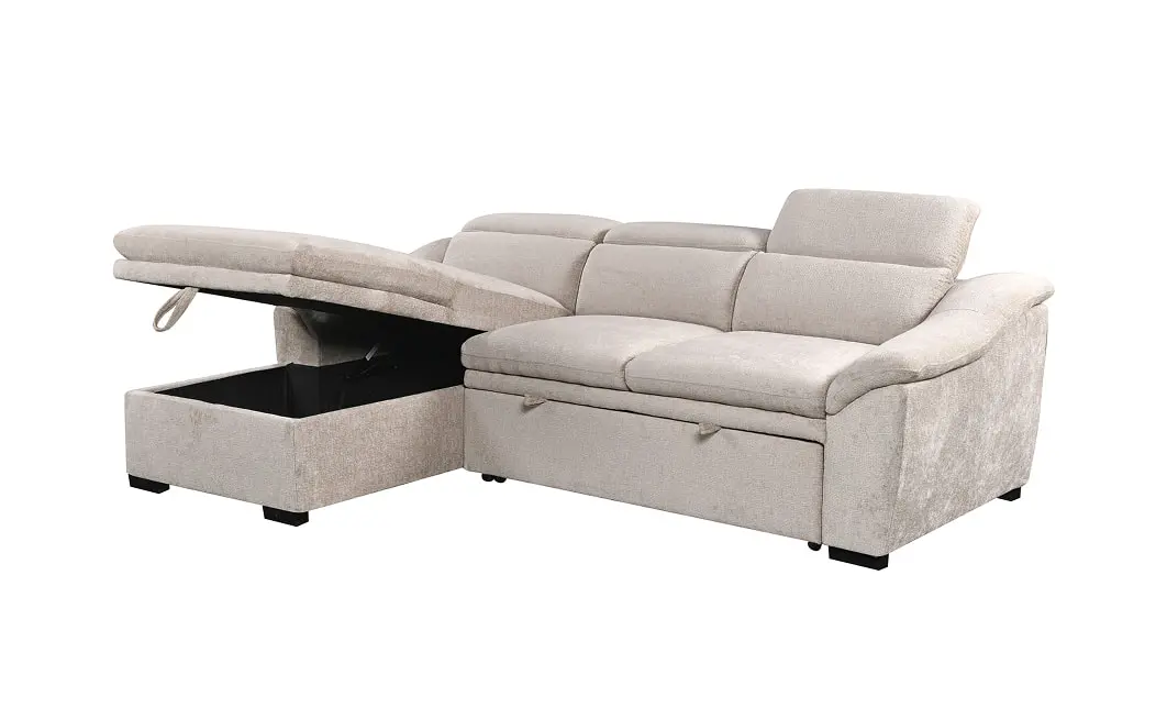 Colțar Extensibil Harmony KF7489 cu Ladă Depozitare, Șezlong Stânga, Gri Deschis 4