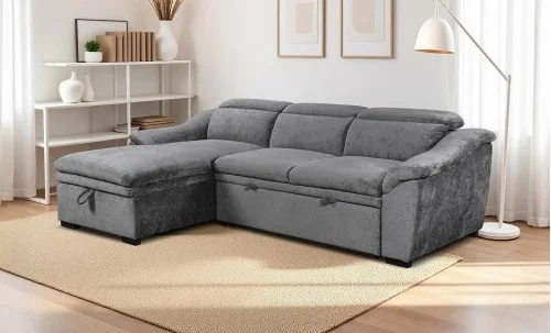 Colțar Extensibil Harmony KF7489 cu Ladă Depozitare, Șezlong Stânga, Gri Închis