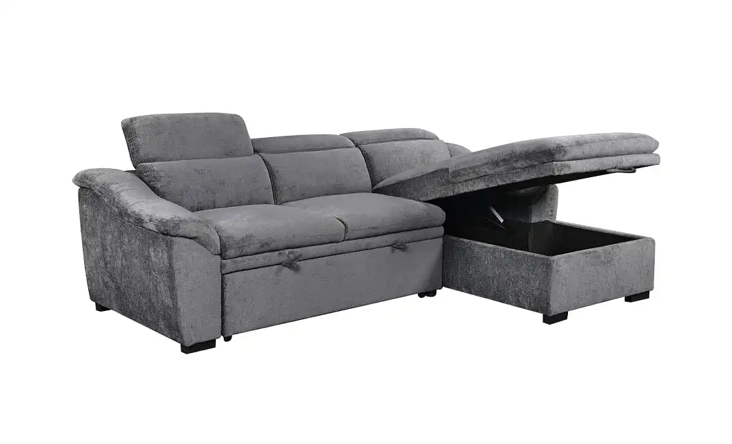 Colțar Extensibil Harmony KF7489 cu Ladă Depozitare, Șezlong Dreapta, Gri Închis 6