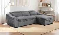 Colțar Extensibil Harmony KF7489 cu Ladă Depozitare, Șezlong Dreapta, Gri Închis