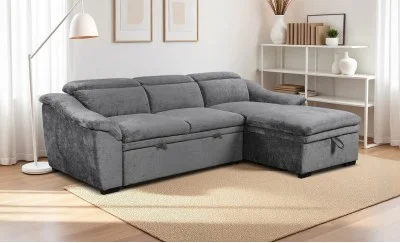 Colțar Extensibil Harmony KF7489 cu Ladă Depozitare, Șezlong Dreapta, Gri Închis