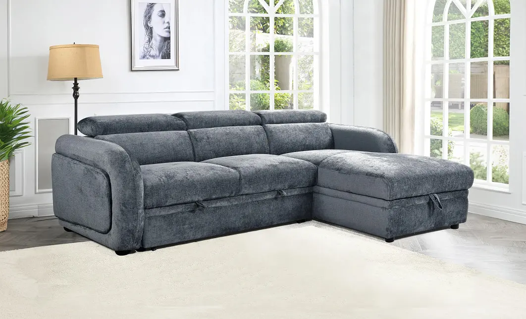 Colțar Extensibil Harmony KF7908 cu Ladă Depozitare, Șezlong Dreapta, Gri Închis
