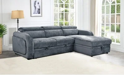 Colțar Extensibil Harmony KF7908 cu Ladă Depozitare, Șezlong Dreapta, Gri Închis