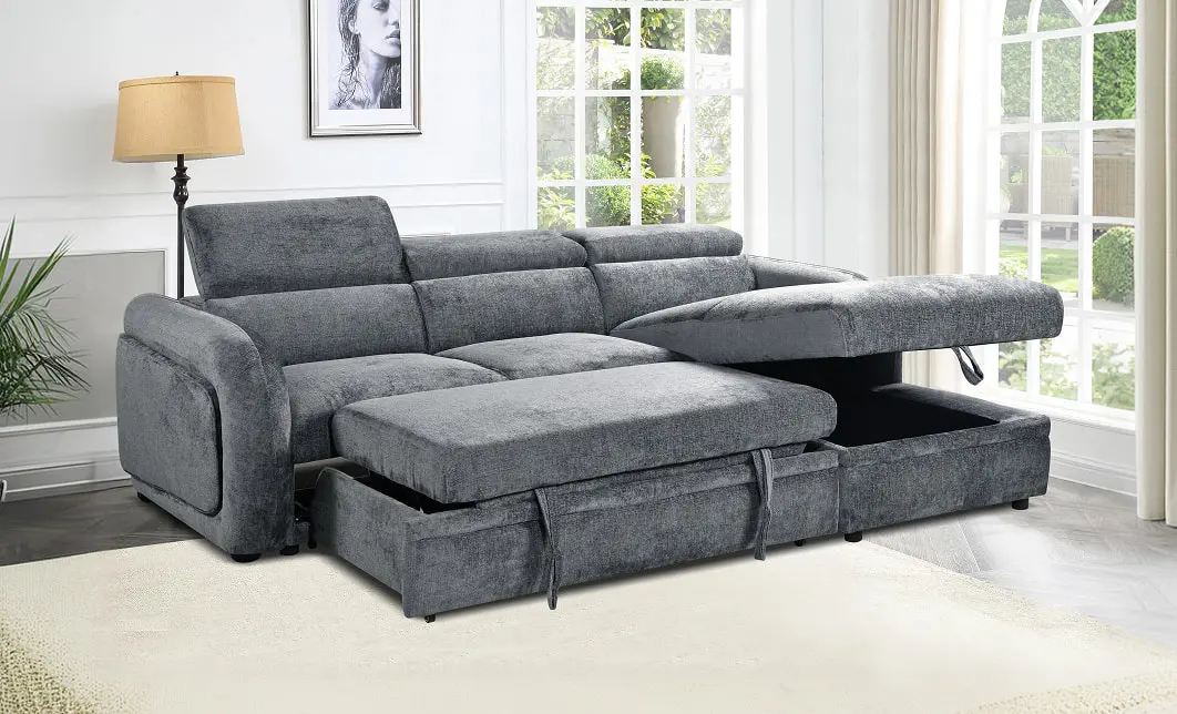 Colțar Extensibil Harmony KF7908 cu Ladă Depozitare, Șezlong Dreapta, Gri Închis 5