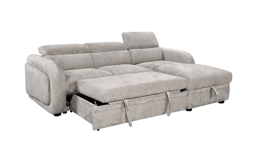 Colțar Extensibil Harmony KF7908 cu Ladă Depozitare, Șezlong Dreapta, Gri Deschis 3